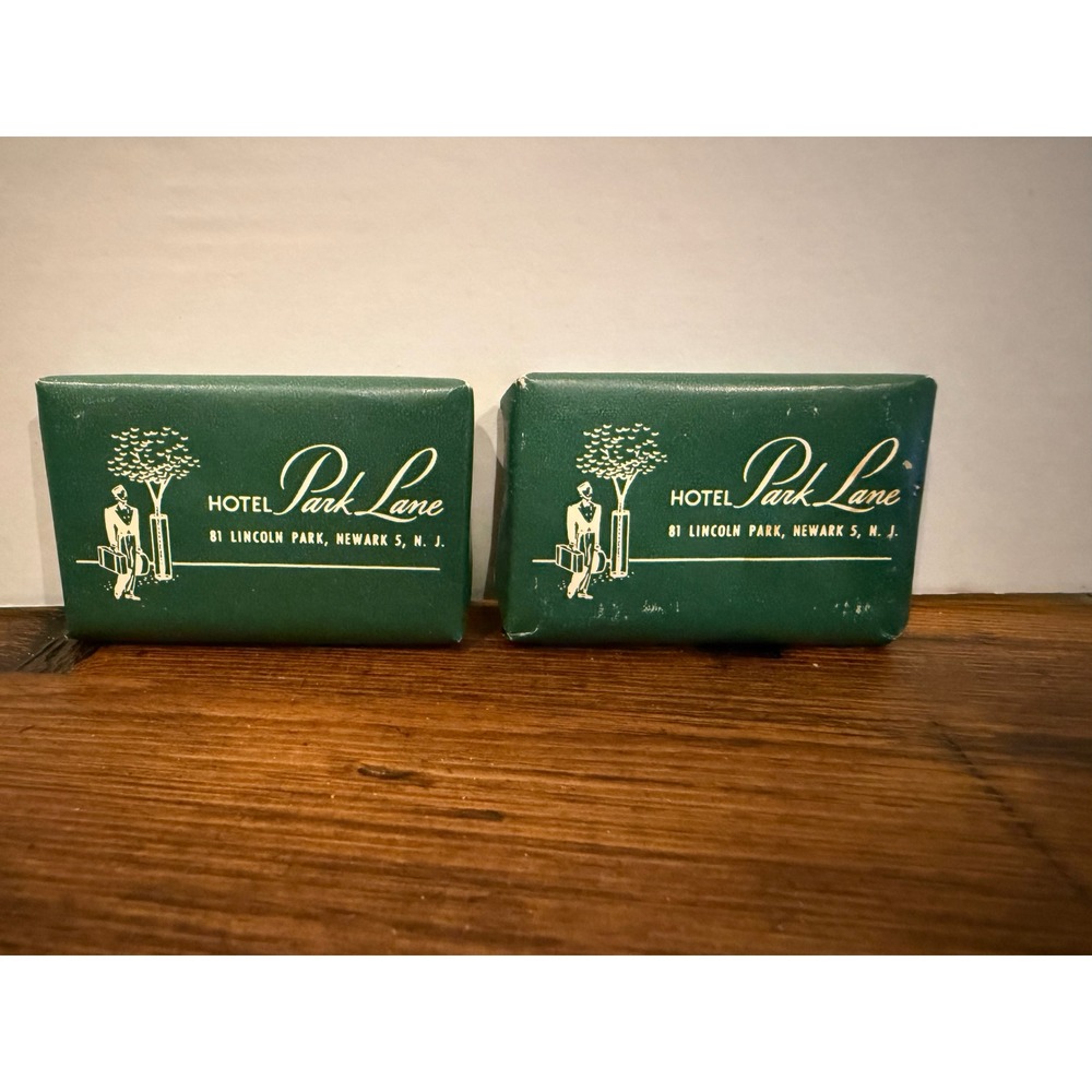 Vintage Hotel Park Lane Newark NJ Palmolive Soap Bars Set of 2 Bellhop Graphic